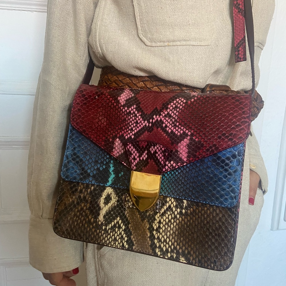 Sophie Hulme python skin leather handbag, crossbody with two pockets